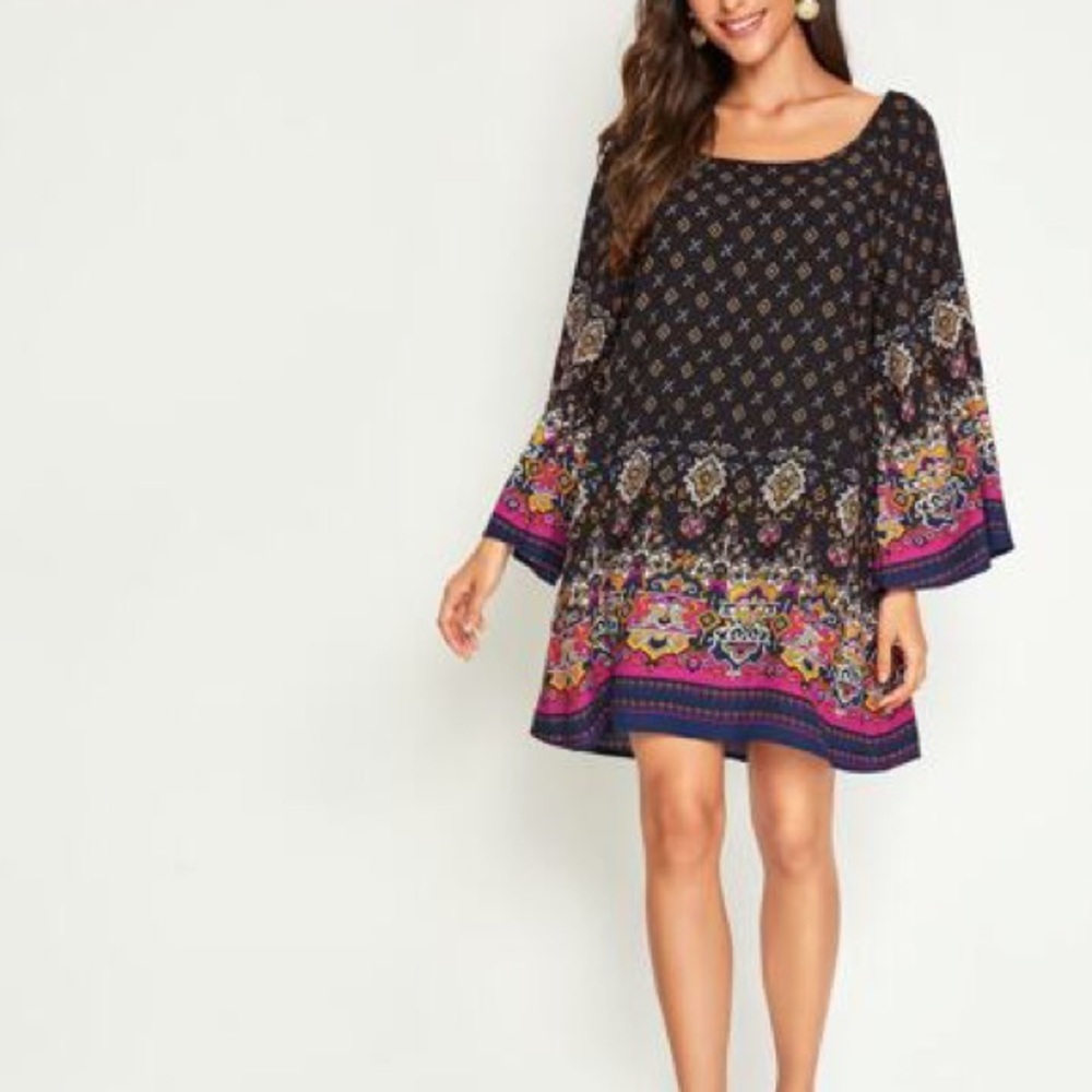 Jubilee paisley bell sleeve silk‎ dress tunic, Sz M